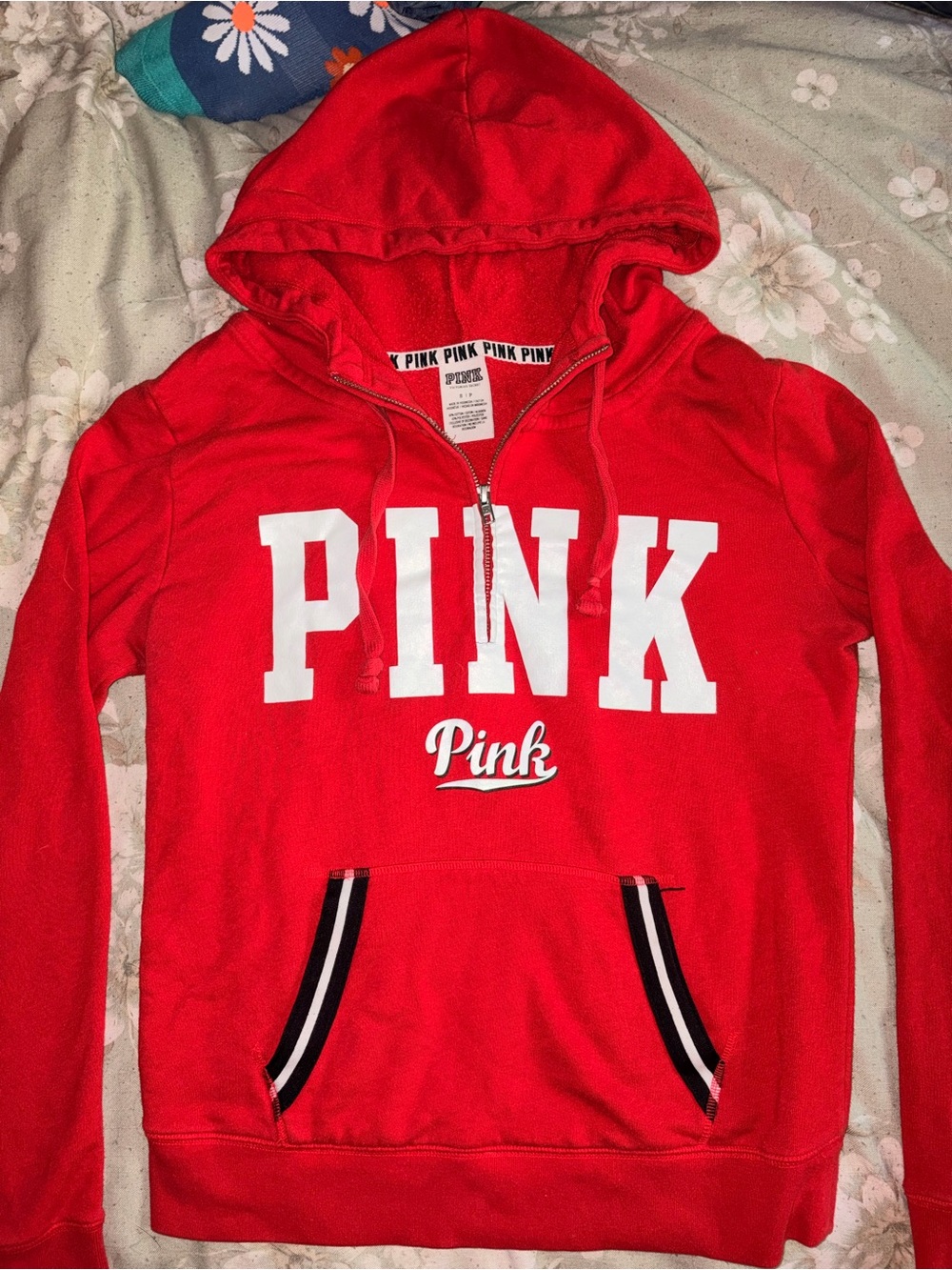Vintage Y2K 🌟 PINK Victoria's Secret Red Half-Zip Hoodie